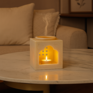 handcrafted white marble oil diffuser & aroma burner – traditional cutwork design for home fragrance, meditation & decor