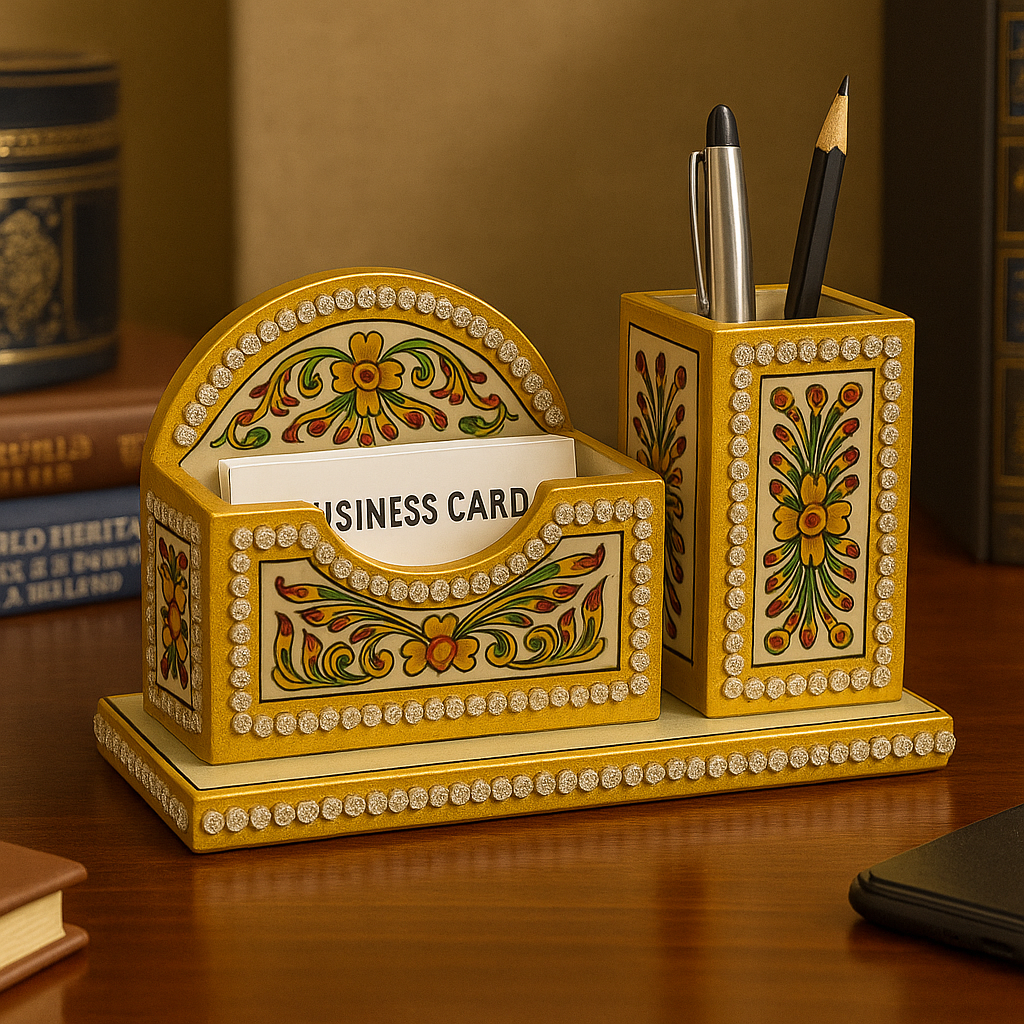 handcrafted marble business card & pen holder desk organizer