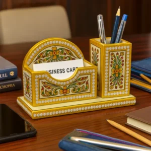 Handcrafted Marble Business Card & Pen Holder Desk Organizer
