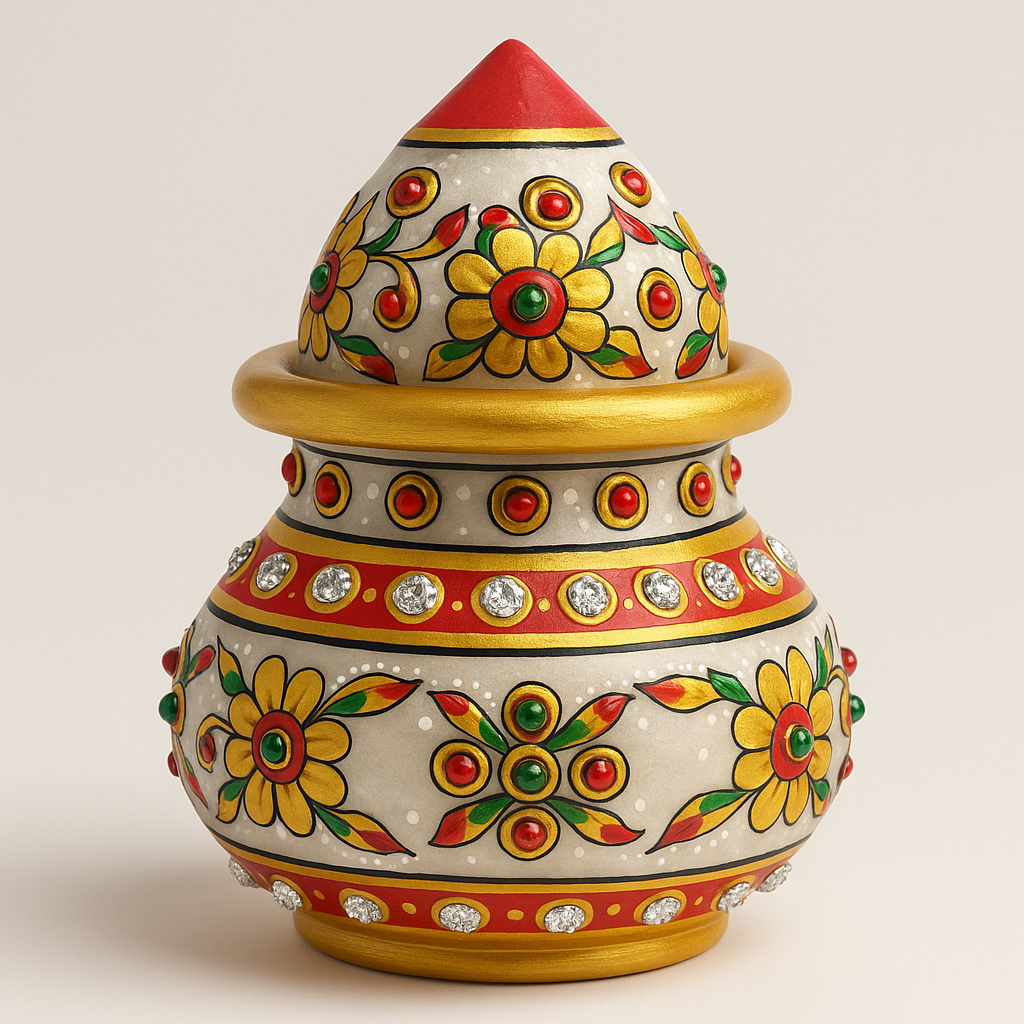 handcrafted marble kalash with floral meenakari art