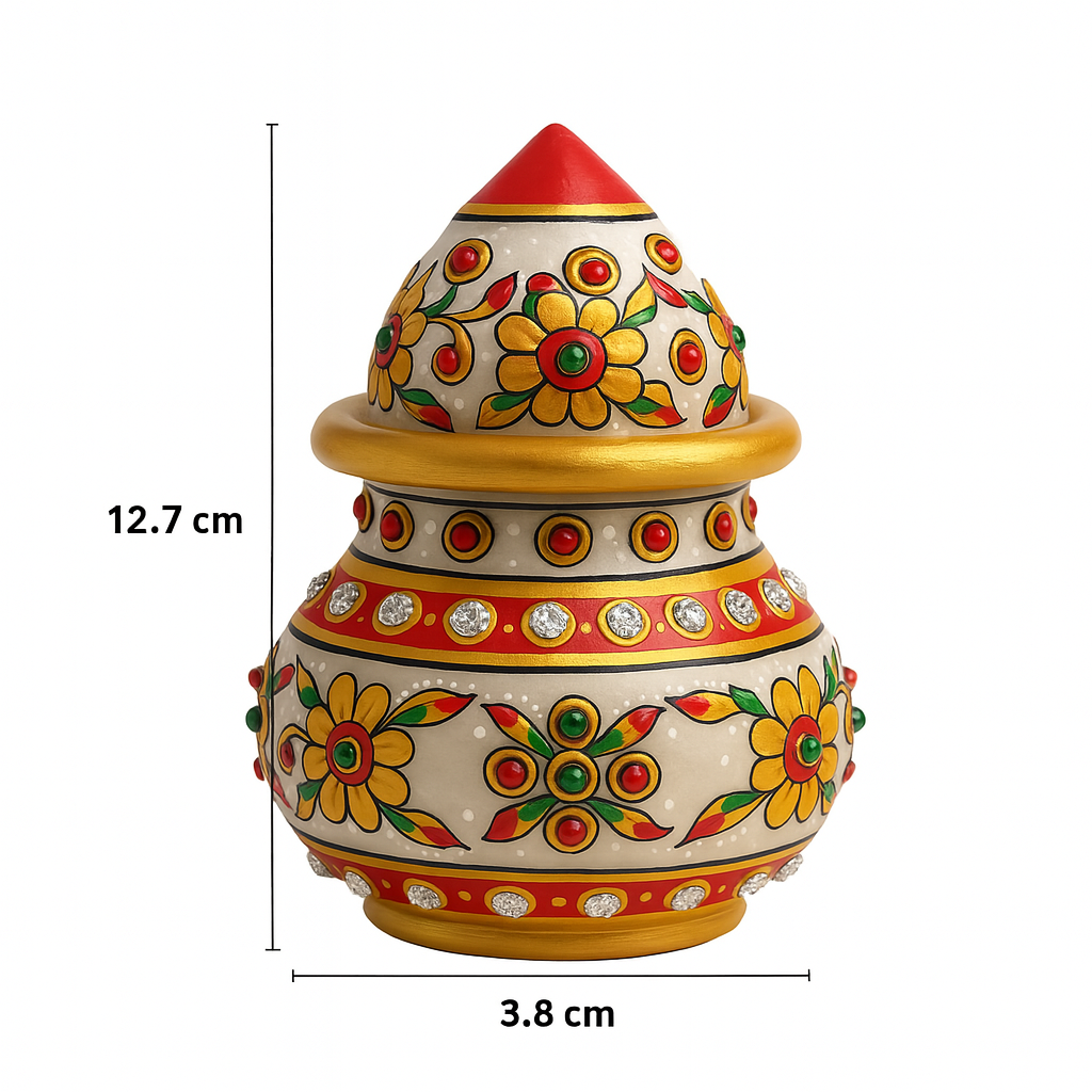 handcrafted marble kalash with floral meenakari art