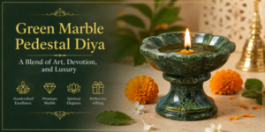Green Marble Pedestal Diya: Art, Devotion & Luxury